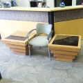 Pair of Modern Maple Wood Side End Tables w Glass Mirror Tops